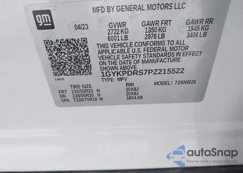 2023 Cadillac Xt6 Awd Premium Luxury z USA, uszkodzony, nr VIN 1GYKPDRS7PZ215522